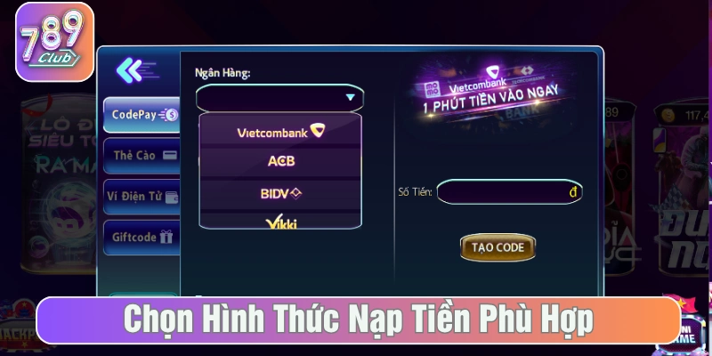 Bấm yêu cầu Nạp tiền vào 789Club 